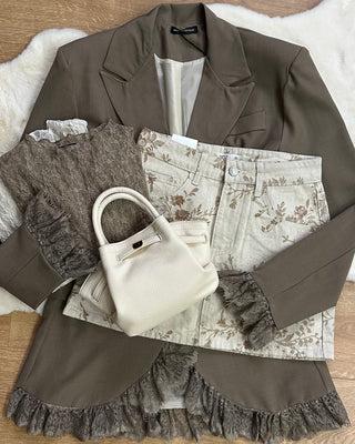 Gonna in denim con trama floreale