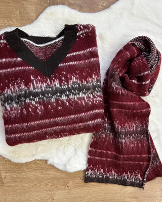 Maxi Pull Sfumato rosso con Sciarpa Coordinata