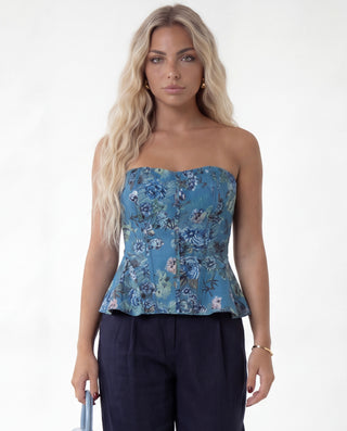 Top bustier floreale turchese