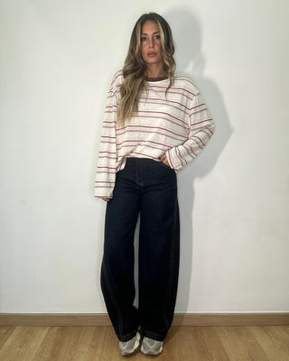 Jeans Wide Leg Raw Denim con Cintura Chocolate