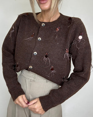 Cardigan con piume e strass in 3 colori