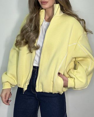 Felpa bomber gialla Lumina con zip e profili a contrasto