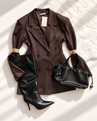 Blazer Dress Herringbone – Chocolate