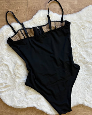 Body nero paris effetto corsetto in pizzo