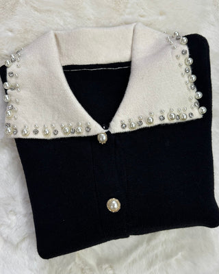 Cardigan con colletto gioiello - grigio - nero - avorio