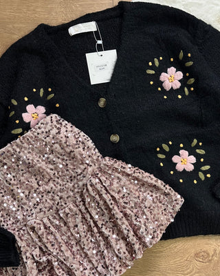 Cardigan floreale avorio - grigio - nero