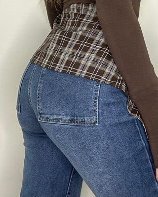 Jeans High Waist con Fascia Effetto Camicia