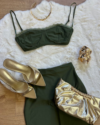 Coordinato top e longuette verde militare