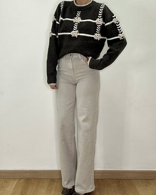 Jeans wide leg avorio