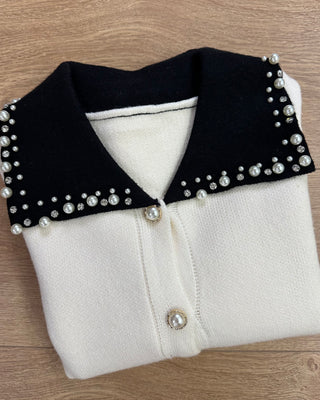 Cardigan con colletto gioiello - grigio - nero - avorio