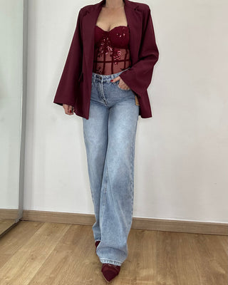 Jeans wide leg con strappi retro