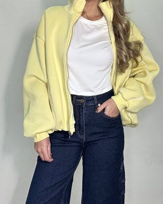 Felpa bomber gialla Lumina con zip e profili a contrasto