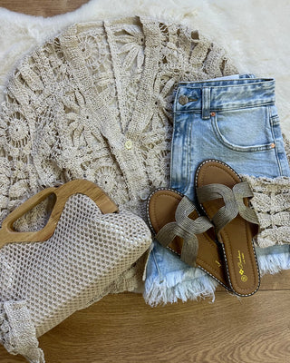 Cardigan macramè beige 100% cotone