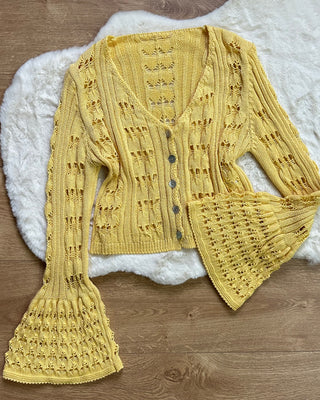 Cardigan Crochet Marbella 50% cotone giallo miele