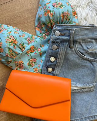 Short denim con bottoni esterni
