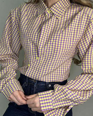 Camicia vichy 95% cotone lilla e giallo