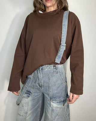 Jeans cargo vita alta con bretelle