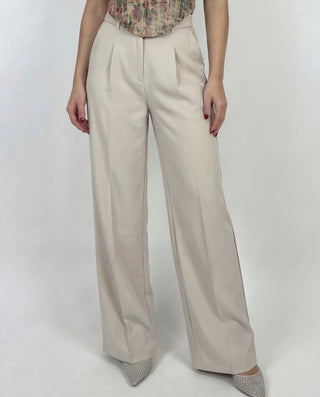Panta palazzo con elastico beige chiaro