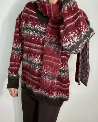 Maxi Pull Sfumato rosso con Sciarpa Coordinata