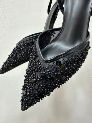 Slingback ricoperte di micro perline e paillettes nere