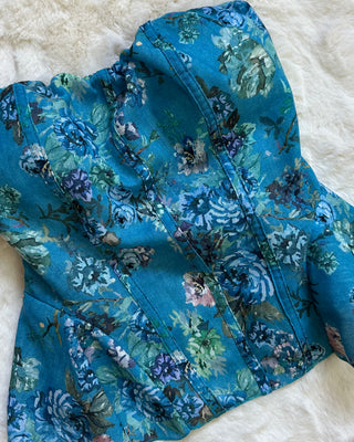 Top bustier floreale turchese