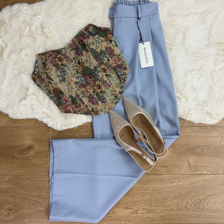 Panta palazzo con elastico azzurro