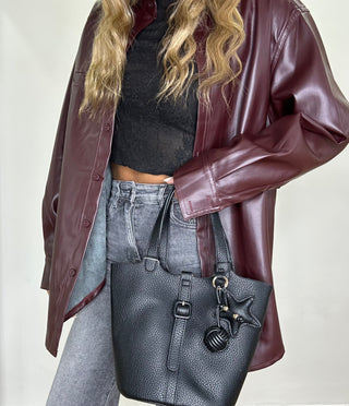 Camicia ecopelle Monique oversize bordeaux