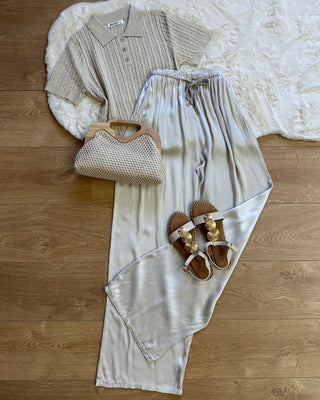 Pantalone champagne satin con coulisse
