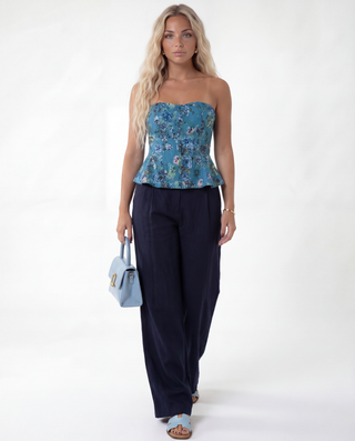 Pantalone 55% lino blu navy