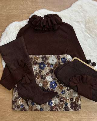 Gonna Monique paillettes floreale con culotte interna