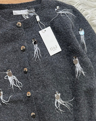 Cardigan con piume e strass in 3 colori