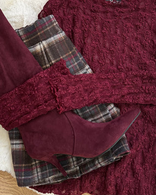 Maglia girocollo in pizzo bordeaux