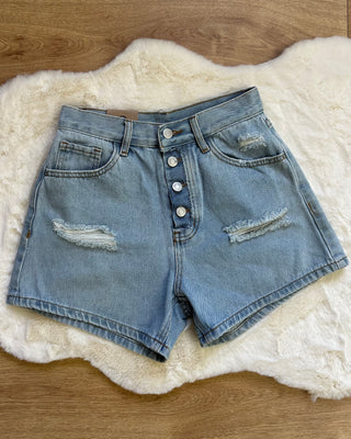 Short denim con bottoni esterni