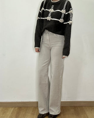 Jeans wide leg avorio