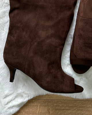 Stivali suede opentoe marrone gambale ampio