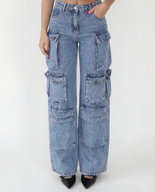 Coordinato denim - cargo + top 90% cotone