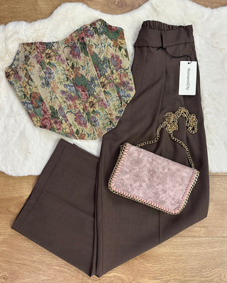 Panta palazzo con elastico cacao