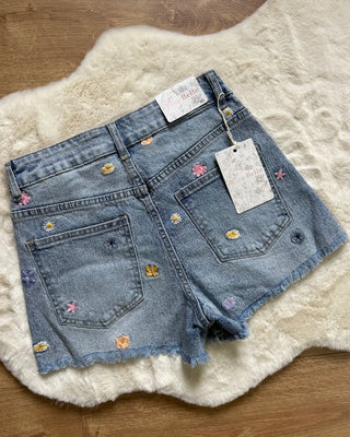 Short jeans flower denim