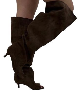 Stivali suede opentoe marrone gambale ampio