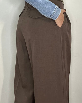 Panta palazzo con elastico cacao