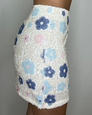 Gonna Monique paillettes floreale con culotte interna