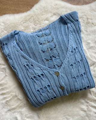 Cardigan Crochet Marbella 50% cotone rosa e azzurro