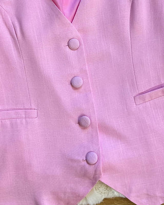 Coordinato rosa con gilet e short 30% lino