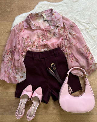 Camicia velata floreale rosa