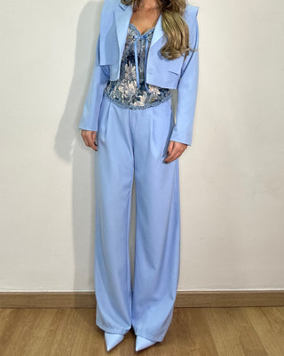 Tailleur crop azzurro