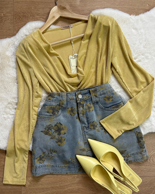 Gonna Denim Floreale con Culotte interna