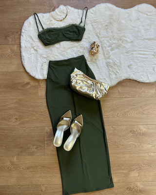 Coordinato top e longuette verde militare