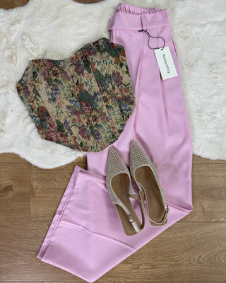 Panta palazzo con elastico rosa