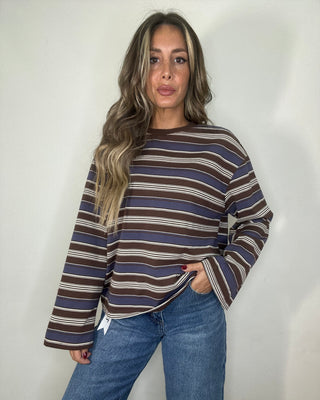 Maglia Oversize a Righe Chocolate & Blue