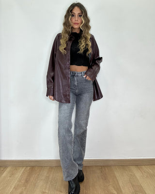 Camicia ecopelle Monique oversize bordeaux